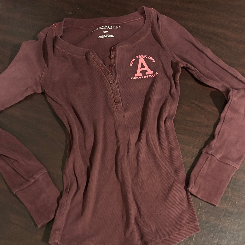Aeropostale Women's Maroon Long Sleeve Henley